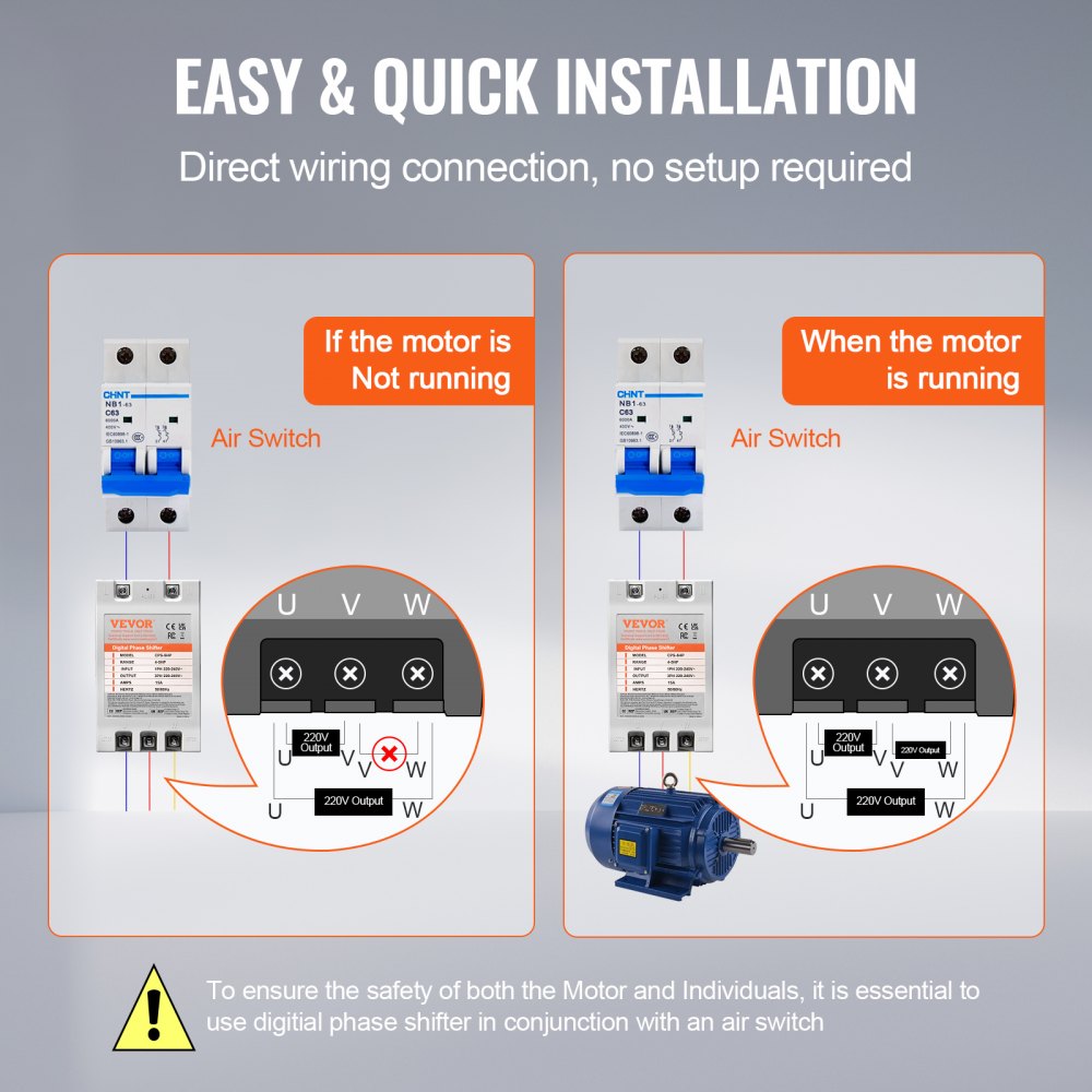 AMITOOLS 3 Phase Converter - 5HP 15A 220V Single Phase to 3 Phase Converter, Digital Phase Shifter for Residential and Light Commercial Use, 220V-240V Input/Output (One Converter for One Motor Only)