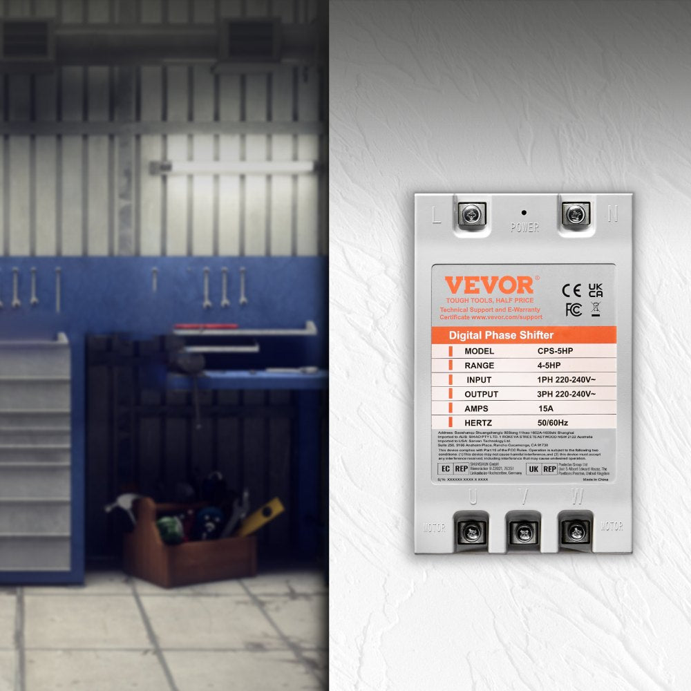 AMITOOLS 3 Phase Converter - 5HP 15A 220V Single Phase to 3 Phase Converter, Digital Phase Shifter for Residential and Light Commercial Use, 220V-240V Input/Output (One Converter for One Motor Only)