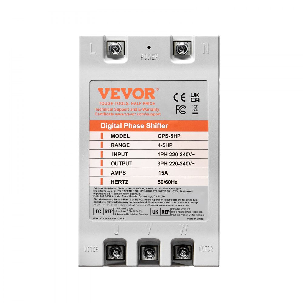 AMITOOLS 3 Phase Converter - 5HP 15A 220V Single Phase to 3 Phase Converter, Digital Phase Shifter for Residential and Light Commercial Use, 220V-240V Input/Output (One Converter for One Motor Only)