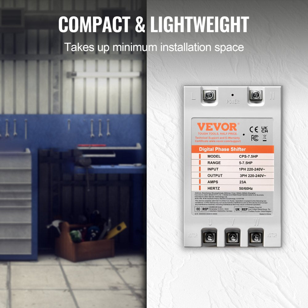 AMITOOLS 3 Phase Converter- 7.5HP 23A 220V Single Phase to 3 Phase Converter, Digital Phase Shifter for Residential & Light Commercial Use, 220V-240V Input/Output (One Converter Must Be Used on One Motor Only)