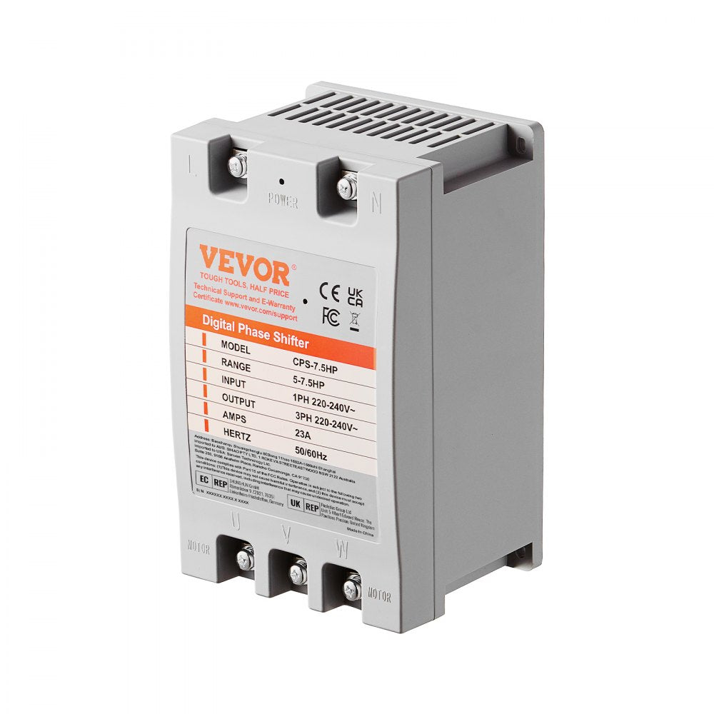 AMITOOLS 3 Phase Converter- 7.5HP 23A 220V Single Phase to 3 Phase Converter, Digital Phase Shifter for Residential & Light Commercial Use, 220V-240V Input/Output (One Converter Must Be Used on One Motor Only)