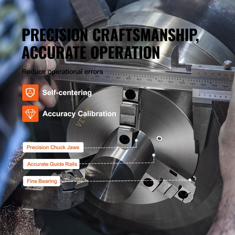 AMITOOLS 3-Jaw Lathe Chuck, 10'', Self-Centering Lathe Chuck, 0.24-9.84 in/6-250 mm Clamping Range with T-key Fixing Screws Hexagon Wrench, for Lathe 3D Printer Machining Center Milling Drilling Machine