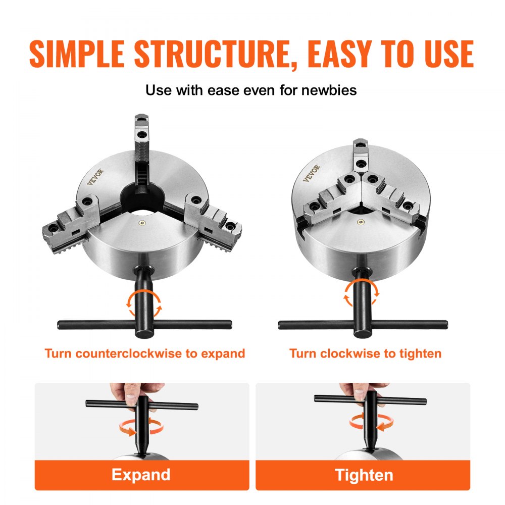 AMITOOLS 3-Jaw Lathe Chuck, 10'', Self-Centering Lathe Chuck, 0.24-9.84 in/6-250 mm Clamping Range with T-key Fixing Screws Hexagon Wrench, for Lathe 3D Printer Machining Center Milling Drilling Machine