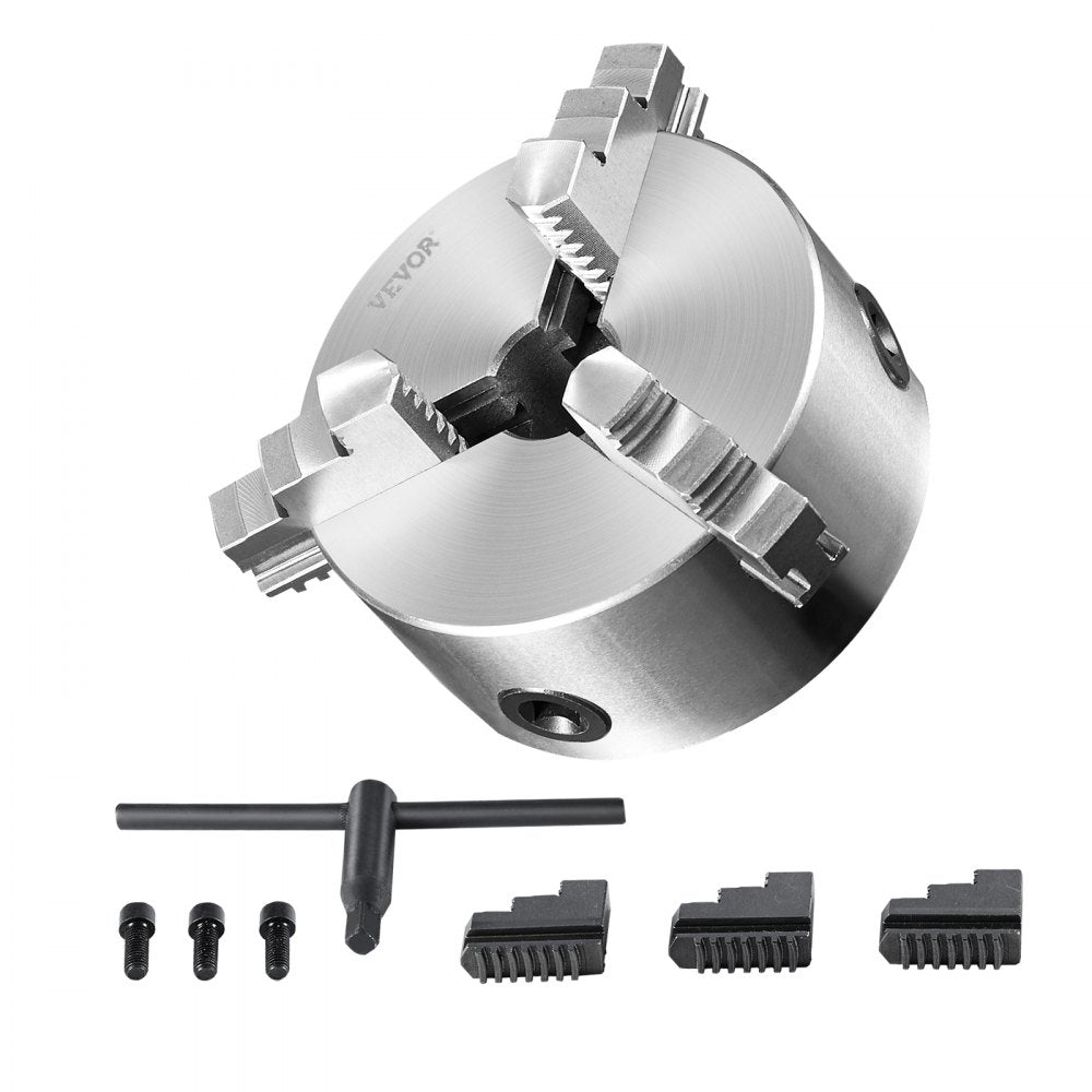 AMITOOLS 3-Jaw Lathe Chuck, 5'', Self-Centering Lathe Chuck, 0.1-5 in/2.5 -125 mm Clamping Range with T-key Fixing Screws Reversible Jaws, for Lathe 3D Printer Machining Center Milling Drilling Machine