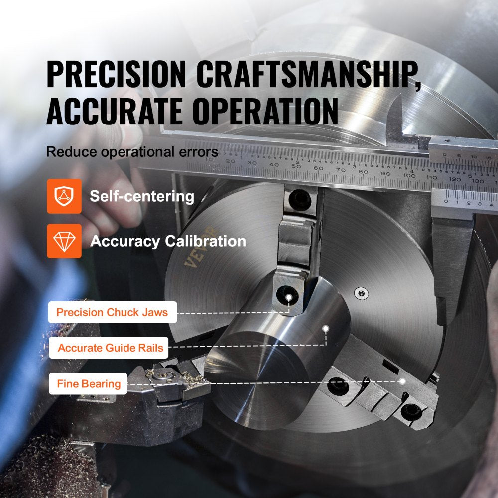 AMITOOLS 3-Jaw Lathe Chuck, 8'', Self-Centering Lathe Chuck, 0.16-8 in/4-200 mm Clamping Range with T-key Fixing Screws Hexagon Wrench, for Lathe 3D Printer Machining Center Milling Drilling Machine