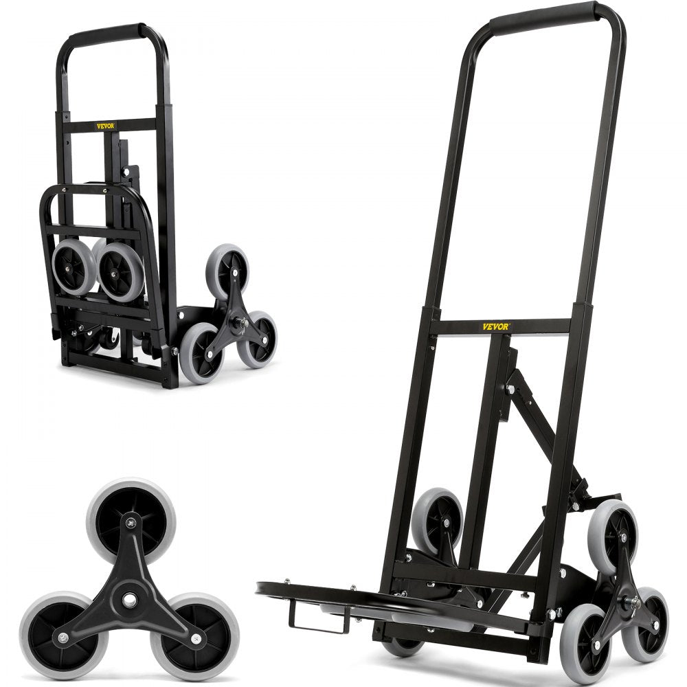 AMITOOLS Stair Climbing Hand Truck, Heavy-Duty Hand Cart Dolly 375 lbs Load Capacity, Foldable Stair Climber Hand Trucks with Adjustable Handle, All Terrain Cart for Stairs with 10 Wheels