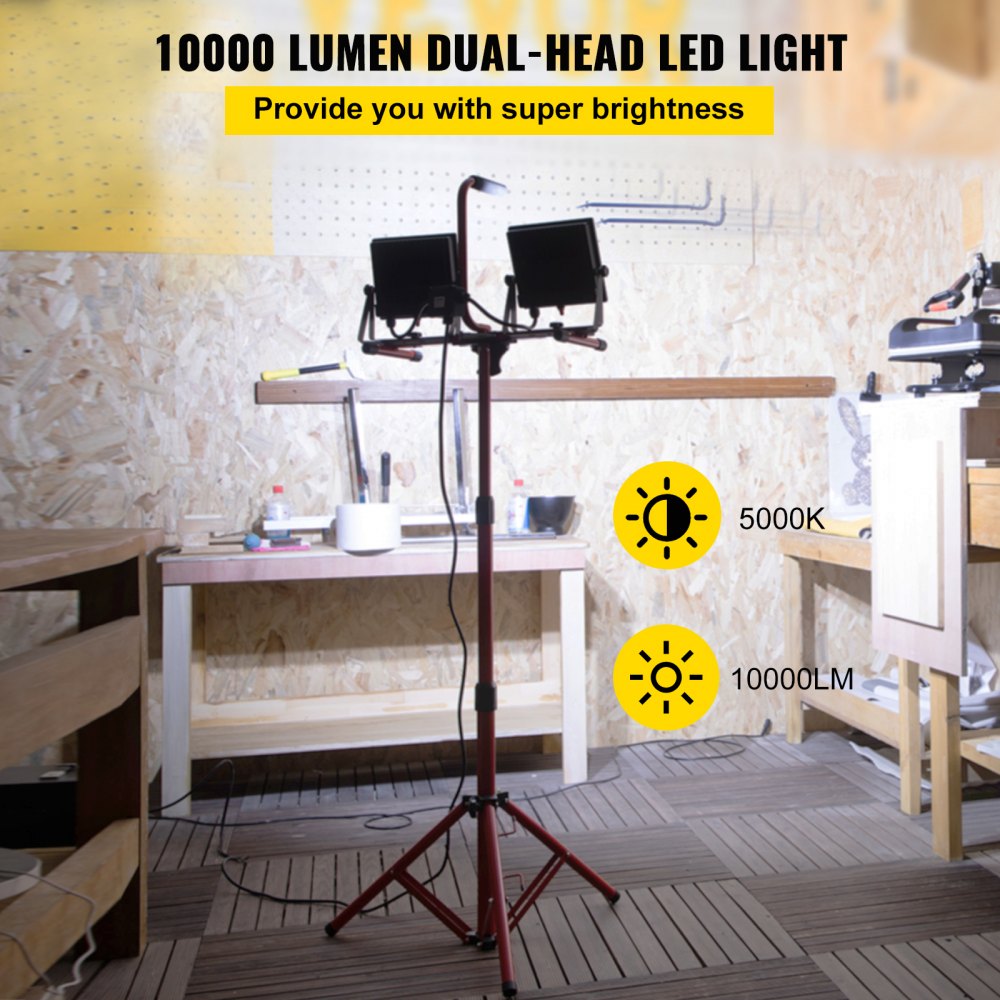 AMITOOLS LED Work Light with Stand, 10000 Lumen Dual-head LED Work Light with 27.6