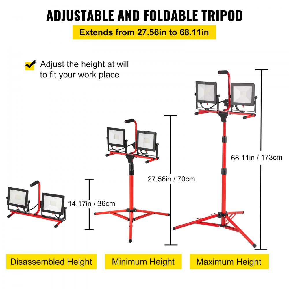 AMITOOLS LED Work Light with Stand, 10000 Lumen Dual-head LED Work Light with 27.6