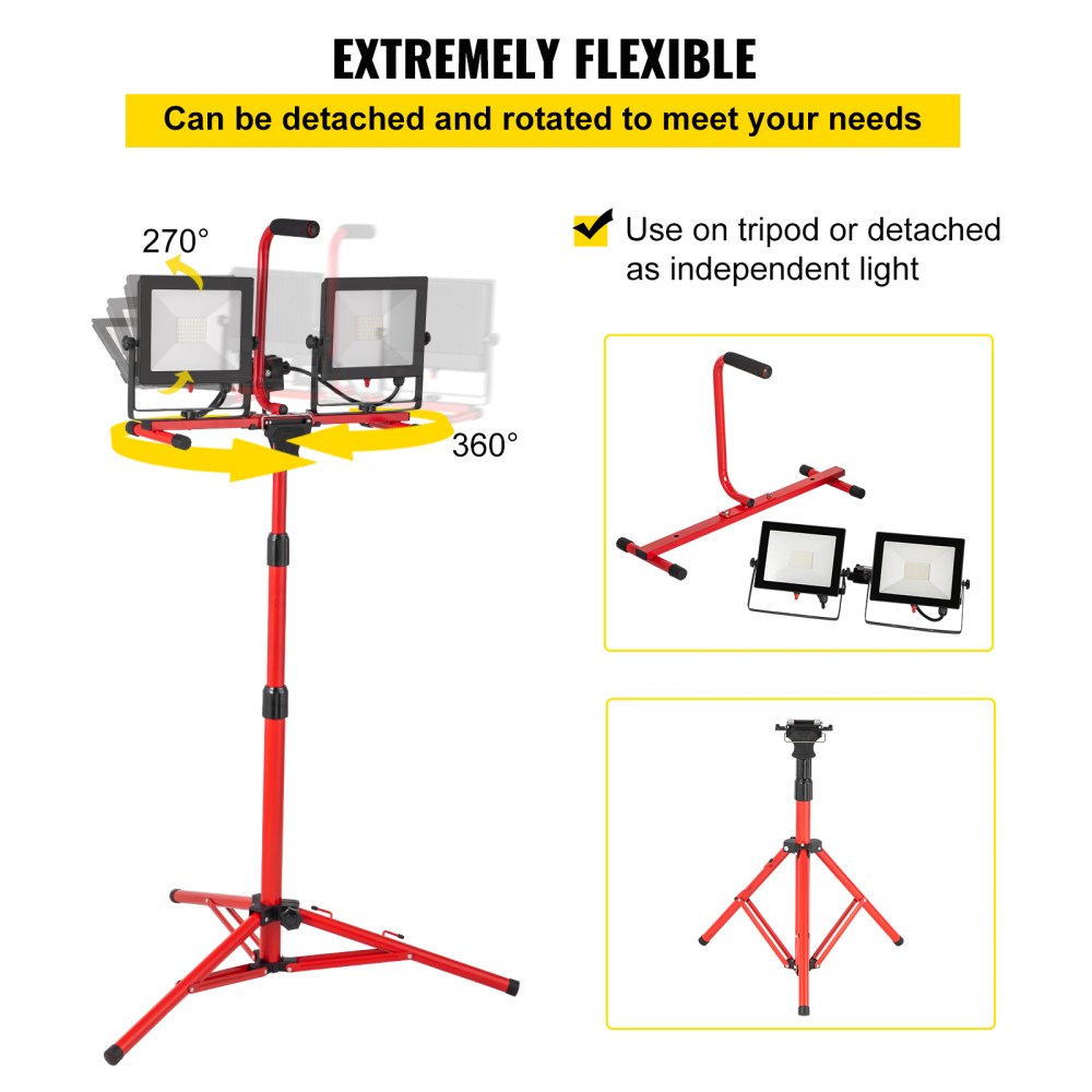 AMITOOLS LED Work Light with Stand, 10000 Lumen Dual-head LED Work Light with 27.6