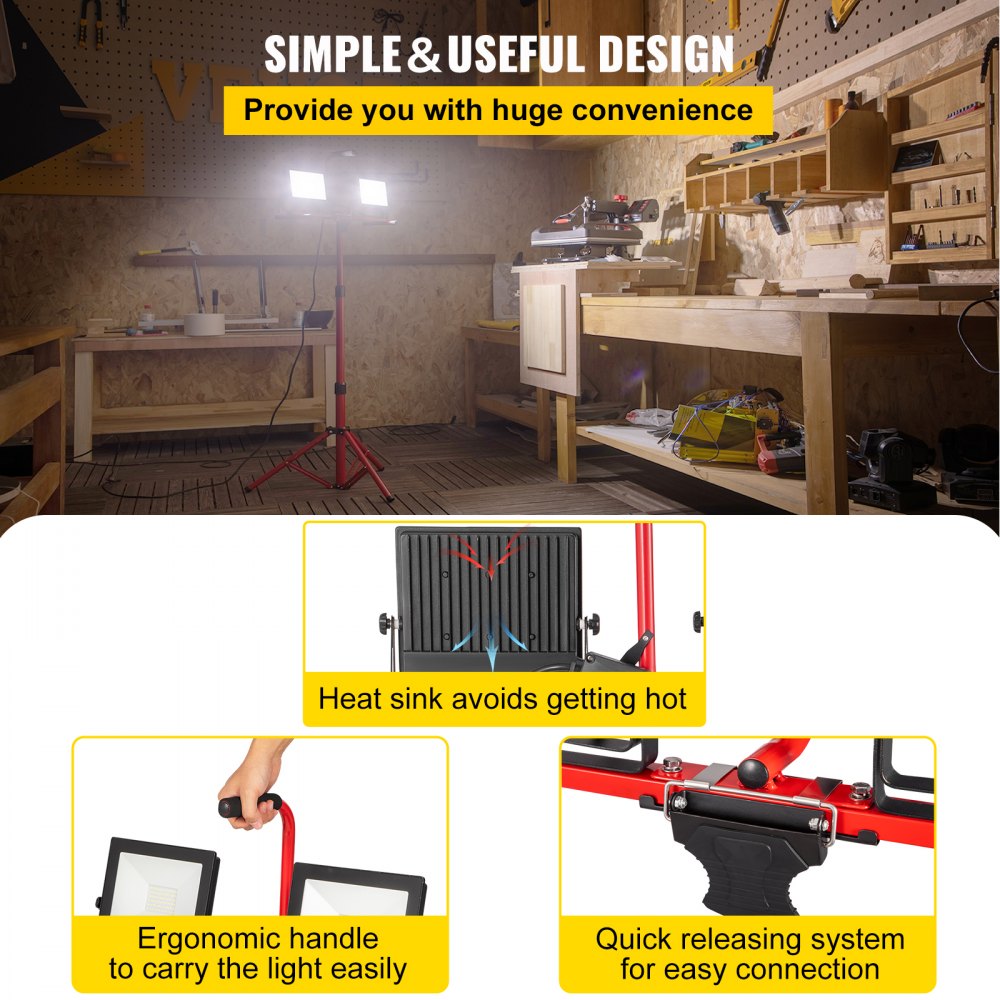 AMITOOLS LED Work Light with Stand, 10000 Lumen Dual-head LED Work Light with 27.6