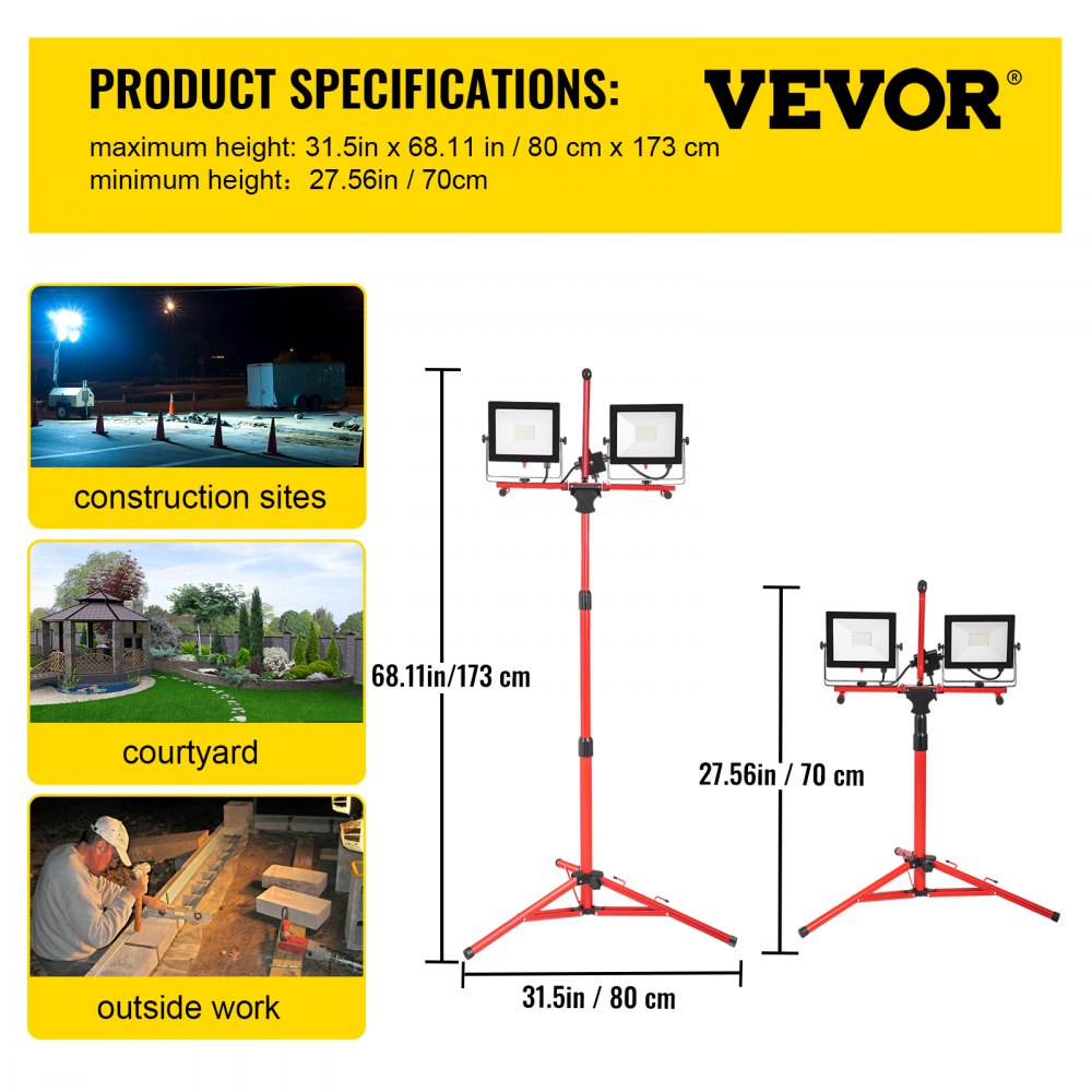 AMITOOLS LED Work Light with Stand, 10000 Lumen Dual-head LED Work Light with 27.6