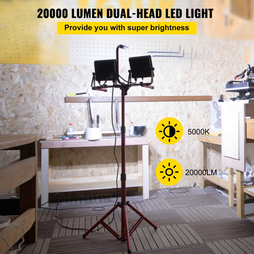 AMITOOLS LED Work Light with Stand, 20000 Lumen Dual-head LED Work Light with 27.6