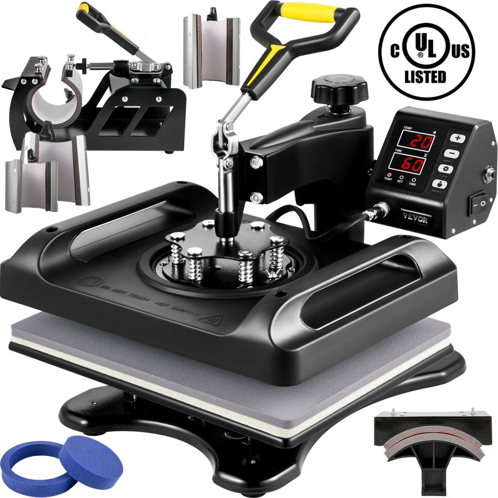 AMITOOLS Upgrade Heat Press Machine ETL Quality & Safety Certificated 12 x 15 in 8 in 1 Heat Press Power-Saving Combo Multifunctional Sublimation 360°Rotation Heat Press Shirt Printing Machine Black