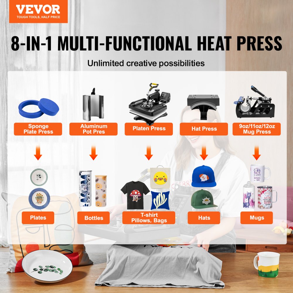 AMITOOLS Upgrade Heat Press Machine ETL Quality & Safety Certificated 12 x 15 in 8 in 1 Heat Press Power-Saving Combo Multifunctional Sublimation 360°Rotation Heat Press Shirt Printing Machine Black