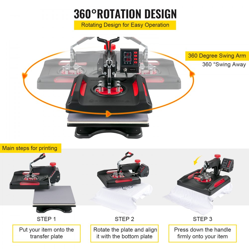 AMITOOLS Upgrade Heat Press Machine ETL Safety Certification 15 x 15 in 8-in-1 Heat Press Power-Saving Sublimation Machine 360°Rotation Heat Press Shirt Printing Machine for Shirts Cap & Mugs Red