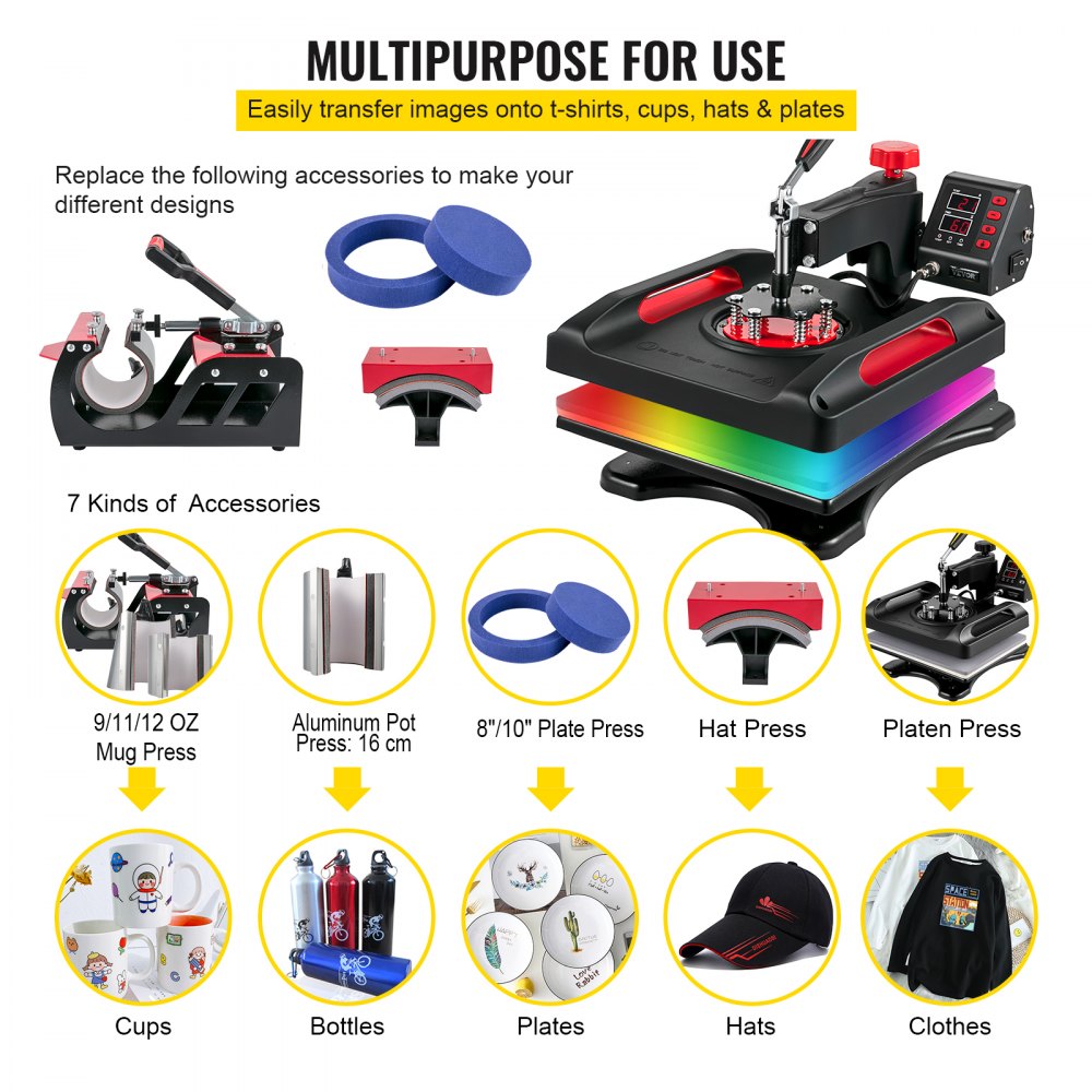 AMITOOLS Upgrade Heat Press Machine ETL Safety Certification 15 x 15 in 8-in-1 Heat Press Power-Saving Sublimation Machine 360°Rotation Heat Press Shirt Printing Machine for Shirts Cap & Mugs Red