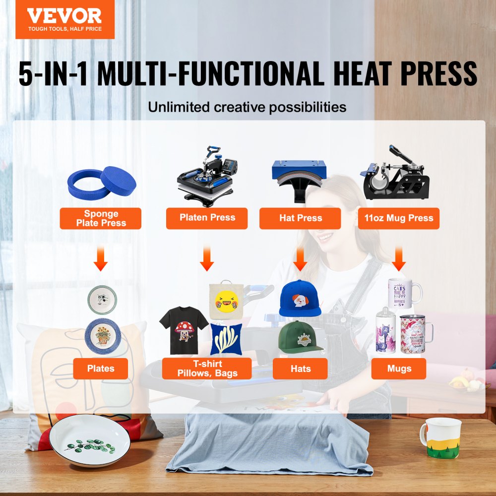 AMITOOLS Heat Press Machine 12x15, 800W Heat Press for Sublimation 5 in 1 Combo, Dual Digital Heat Press Transfer, Uniform Heat, Anti-Scald Cover, Vinyl Transfer Printer for T Shirts Mug Cap Plate, Blue