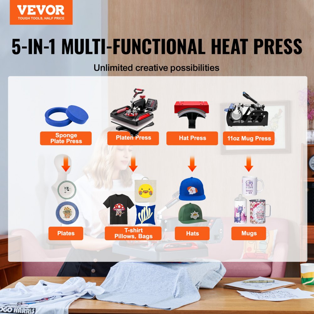 AMITOOLS Heat Press Machine 12x15, 800W Heat Press for Sublimation 5 in 1 Combo, Dual Digital Heat Press Transfer, Uniform Heat, Anti-Scald Cover, Vinyl Transfer Printer for T Shirts Mug Cap Plate, Red