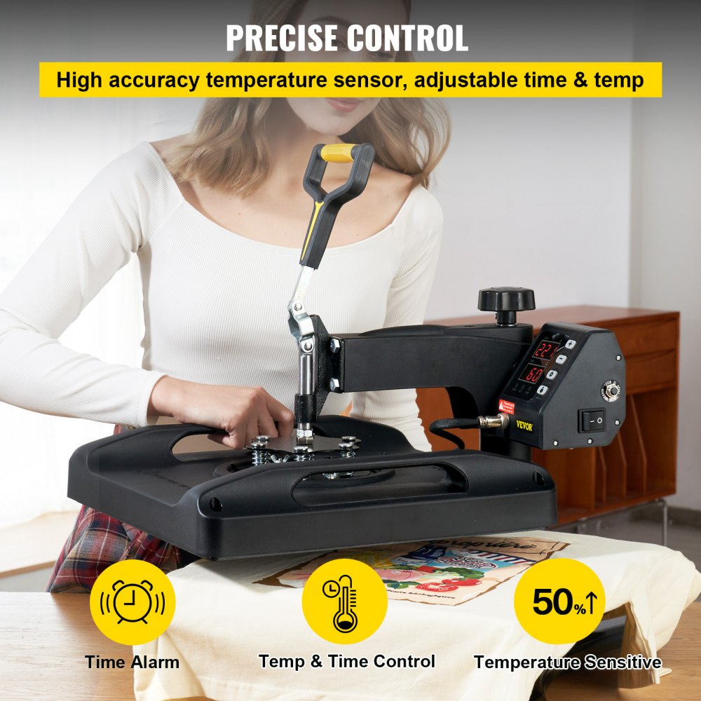 AMITOOLS Heat Press 15x15, Upgraded Heat Press Machine 5 in 1, Anti-Scald, Fast-Heating, Swing Away Digital Control Multifunction Heat Press for Sublimation Combo for T-Shirt Hat Cap Mug Plate, Black