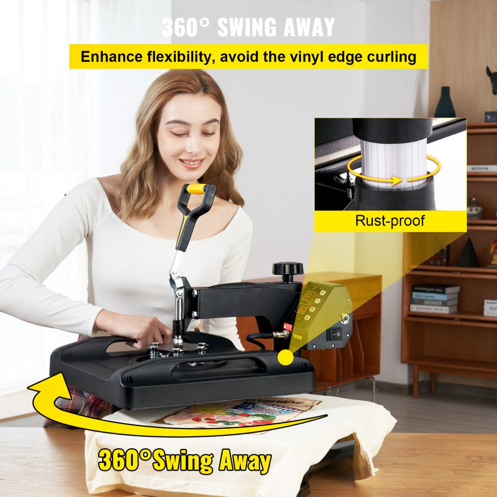 AMITOOLS Heat Press 15x15, Upgraded Heat Press Machine 5 in 1, Anti-Scald, Fast-Heating, Swing Away Digital Control Multifunction Heat Press for Sublimation Combo for T-Shirt Hat Cap Mug Plate, Black