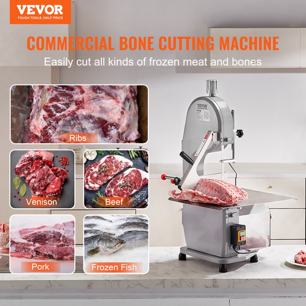 AMITOOLS Commercial Electric Meat Bandsaw, 1100W Stainless Steel Countertop Bone Sawing Machine, Workbeach 19.3