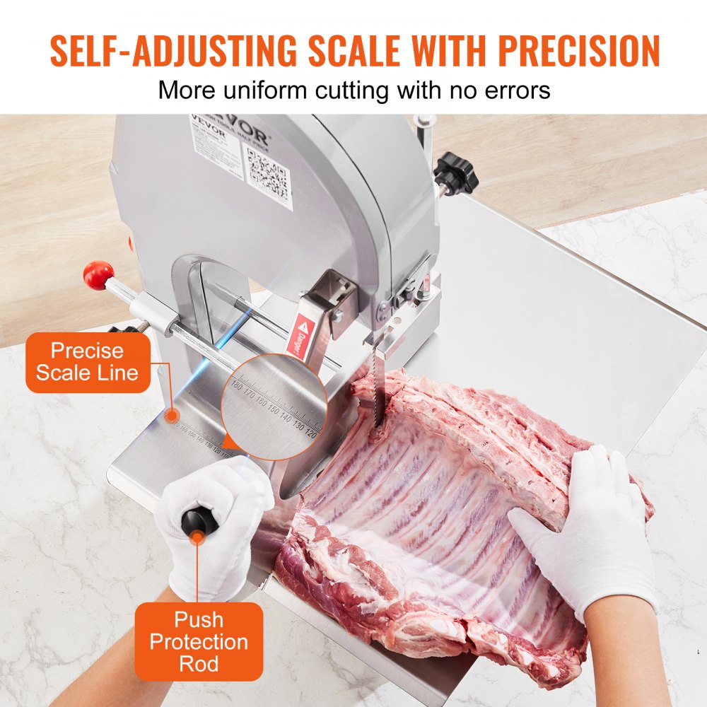 AMITOOLS Commercial Electric Meat Bandsaw, 1100W Stainless Steel Countertop Bone Sawing Machine, Workbeach 19.3