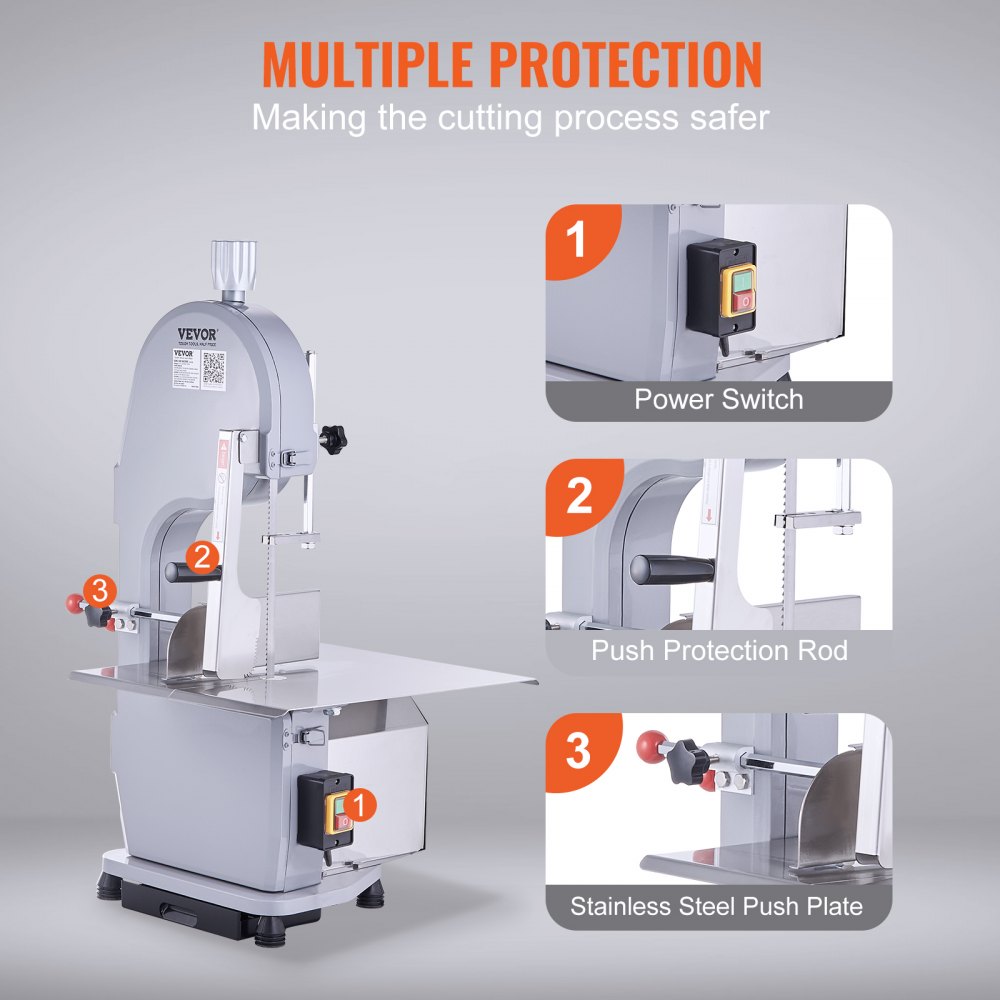 AMITOOLS Commercial Electric Meat Bandsaw, 1100W Stainless Steel Countertop Bone Sawing Machine, Workbeach 19.3