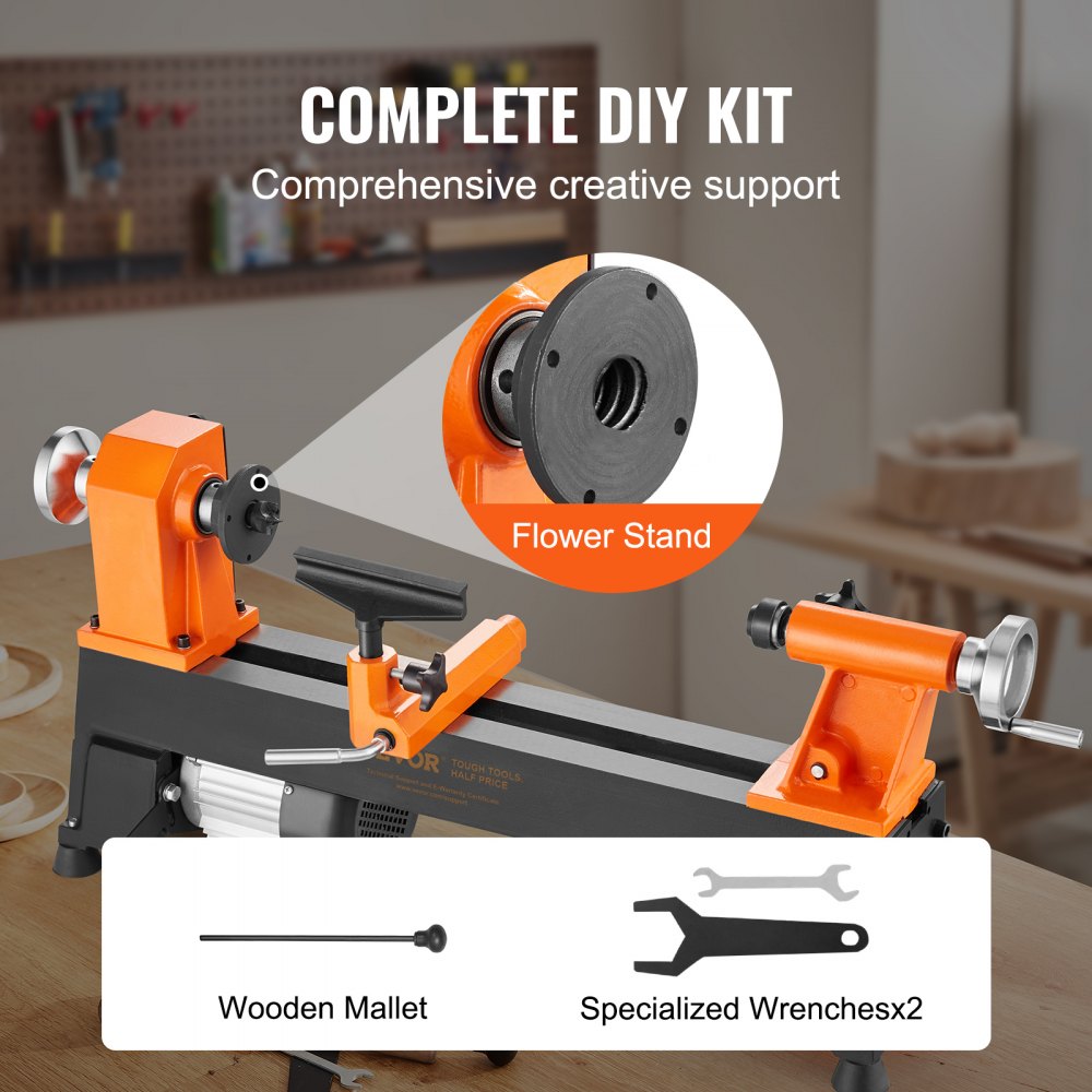 AMITOOLS Benchtop Wood Lathe, 10 in x 18 in, 0.5 HP 370W Power Wood Turning Lathe Machine, 5 Variable Speeds 780/1320/1920/2640/3840 RPM with Rod Injection Wrenches Faceplate Foot Pads, for Woodworking