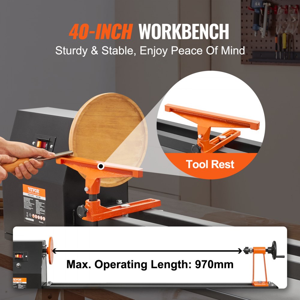 AMITOOLS Benchtop Wood Lathe, 14 in x 40 in, 0.5 HP 370W Power Wood Turning Lathe Machine, 4 Speed Adjustable 885/1245/1715/2425 RPM with Chisels Faceplate Plastic Handle Hex Wrench, for Woodworking