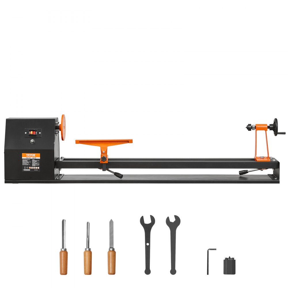 AMITOOLS Benchtop Wood Lathe, 14 in x 40 in, 0.5 HP 370W Power Wood Turning Lathe Machine, 4 Speed Adjustable 885/1245/1715/2425 RPM with Chisels Faceplate Plastic Handle Hex Wrench, for Woodworking