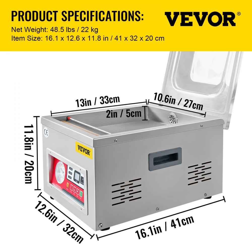 AMITOOLS Chamber Vacuum Sealer, 260W Sealing Power, Vacuum Packing Machine for Wet Foods, Meats, Marinades and More, Compact Size with 15.7