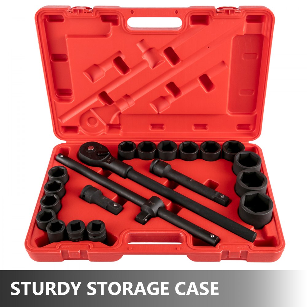 AMITOOLS Impact Socket Set 3/4 Inches 21 Piece Standard Impact Sockets, Socket Assortment 3/4 Inches Drive Socket Set Impact Standard SAE Sizes 3/4 Inches to 2 Inches Includes Adapters and Ratchet Handle