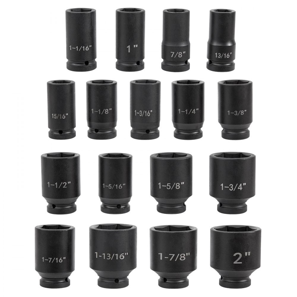 AMITOOLS Impact Socket Set 3/4 Inches 22 Piece Deep Impact Sockets, Socket Assortment 3/4 Inches Drive Socket Set Impact Standard SAE Sizes 7/8 Inches to 2 Inches Includes Adapters and Ratchet Handle