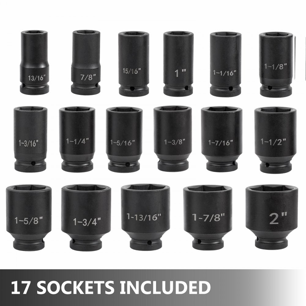 AMITOOLS Impact Socket Set 3/4 Inches 22 Piece Deep Impact Sockets, Socket Assortment 3/4 Inches Drive Socket Set Impact Standard SAE Sizes 7/8 Inches to 2 Inches Includes Adapters and Ratchet Handle