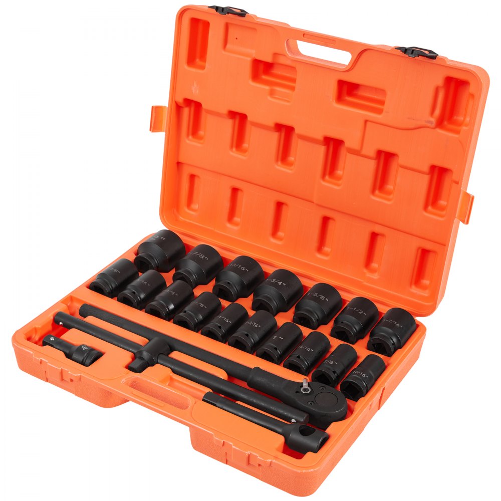 AMITOOLS Impact Socket Set 3/4 Inches 22 Piece Deep Impact Sockets, Socket Assortment 3/4 Inches Drive Socket Set Impact Standard SAE Sizes 7/8 Inches to 2 Inches Includes Adapters and Ratchet Handle