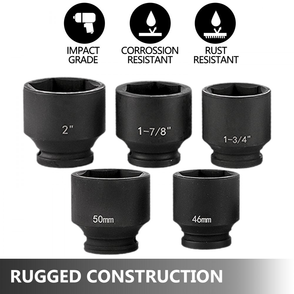 AMITOOLS Impact Socket Set 3/4 Inches 27 Piece Standard Impact Sockets, Socket Assortment, 3/4 Inches Drive Socket Set Impact Standard SAE (7/8 Inches to 2 Inches) & Metric Sizes (22 mm-50 mm)