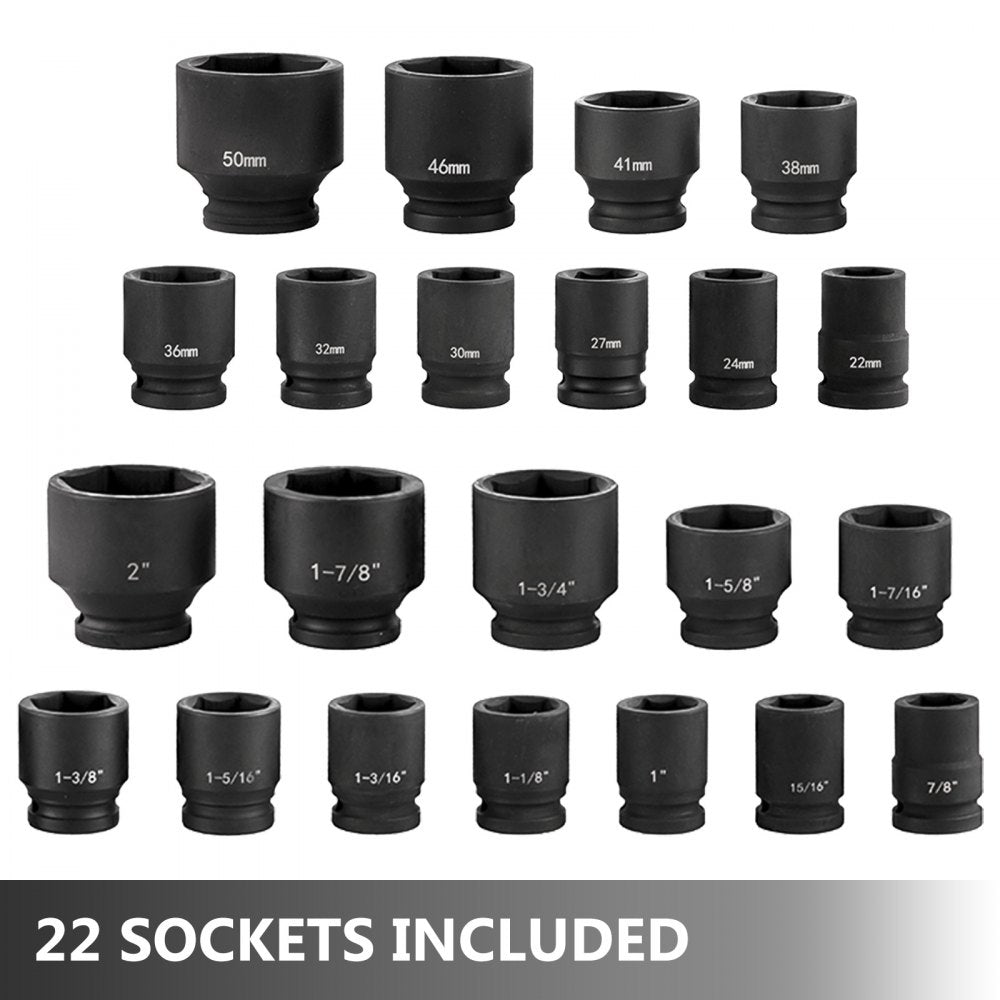 AMITOOLS Impact Socket Set 3/4 Inches 27 Piece Standard Impact Sockets, Socket Assortment, 3/4 Inches Drive Socket Set Impact Standard SAE (7/8 Inches to 2 Inches) & Metric Sizes (22 mm-50 mm)