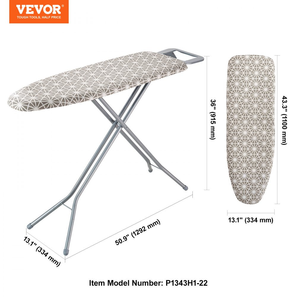 AMITOOLS Ironing Board with Large 51 x 13 Ironing Surface, Thickened 4 Layers Iron Board with Heat Resistant Cover and 100% Cotton Cover, 7 Adjustable Heights Ironing Board for Home Laundry Room Use