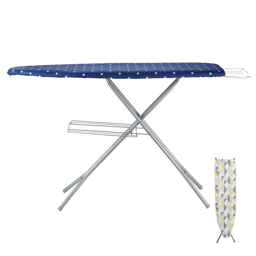 AMITOOLS Ironing Board with Bottom Storage Tray, Thickened 4 Layers Iron Board with Heat Resistant Cover and 100% Cotton Cover, 10 Adjustable Heights Ironing Board for Home Laundry Room Use (Size 55x15)