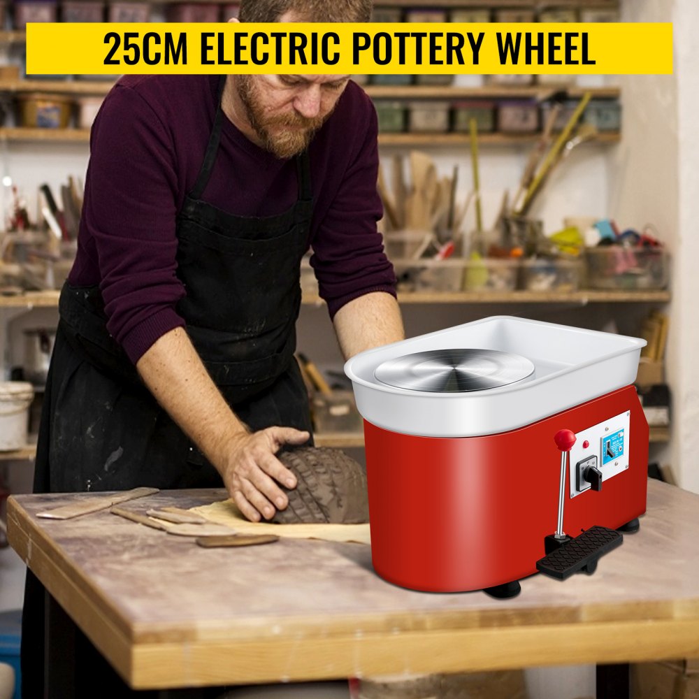 AMITOOLS Pottery Wheel 25cm Pottery Forming Machine 250W Electric Pottery Wheel with Adjustable Feet Lever Pedal DIY Clay Tool with Tray for Ceramic Work Clay Art DIY Clay