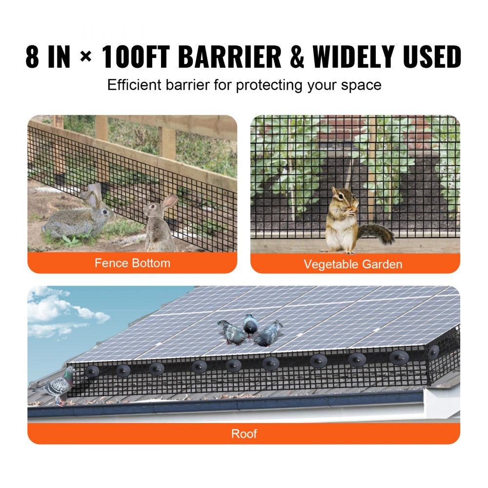 AMITOOLS 8 inch x 100ft Solar Panel Bird Guard, Critter Guard Roll Kit with 100pcs Stainless Steel Fasteners, Solar Panel Guard with Rust-proof PVC Coating, 1/2 inch Wire Roll Mesh