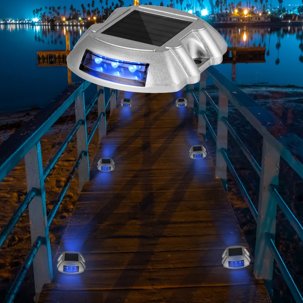 AMITOOLS Driveway Lights 12-Pack Solar Driveway Lights Bright Blue Solar Deck Lights Outdoor Waterproof Wireless Dock Lights 6 LEDs for Deck Dock Driveway Path Warning Garden Walkway Sidewalk Steps