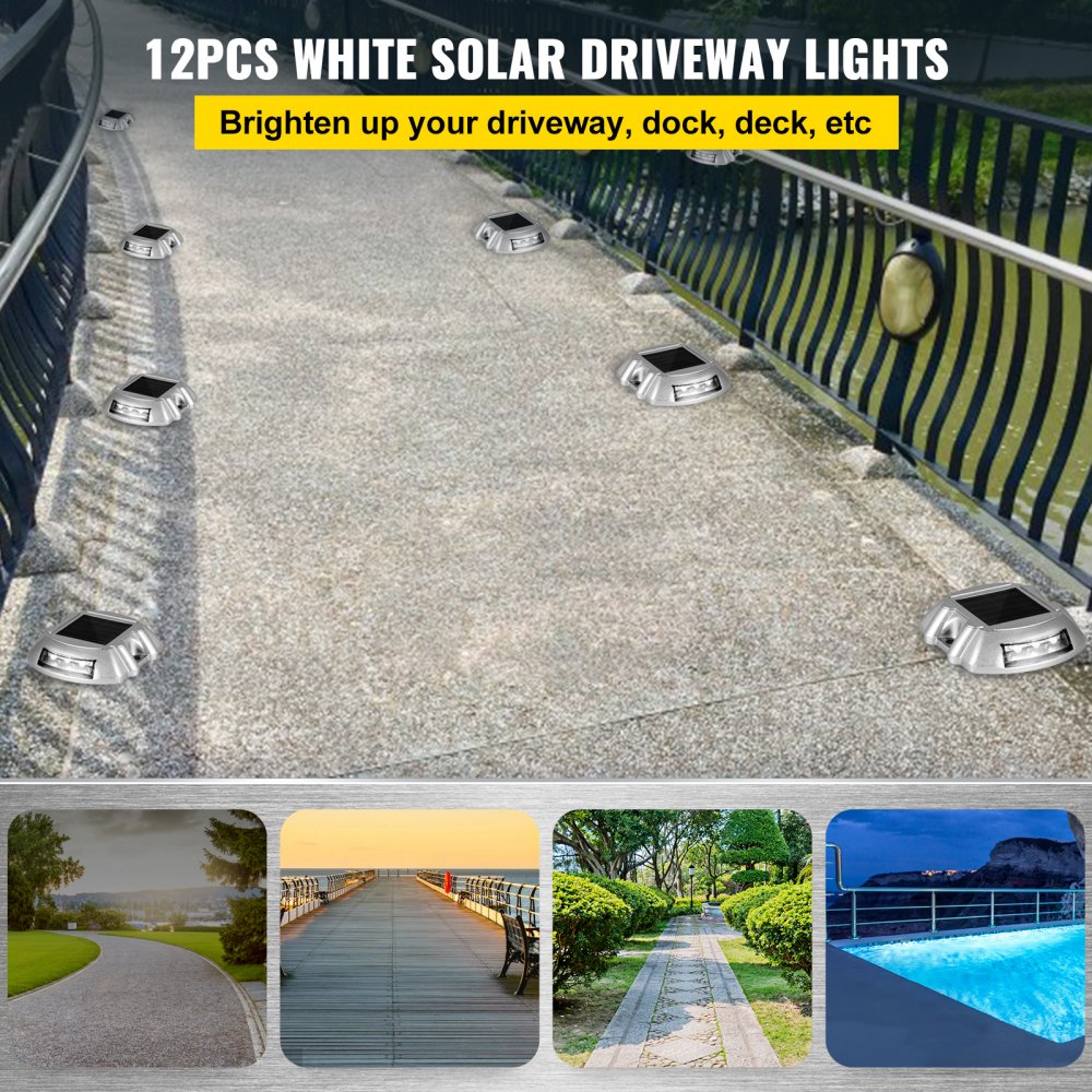 AMITOOLS Driveway Lights 12-Pack Solar Driveway Lights Bright White with Screws Solar Deck Lights Outdoor Waterproof Wireless Dock Lights 6 LEDs for Path Warning Garden Walkway Sidewalk Steps