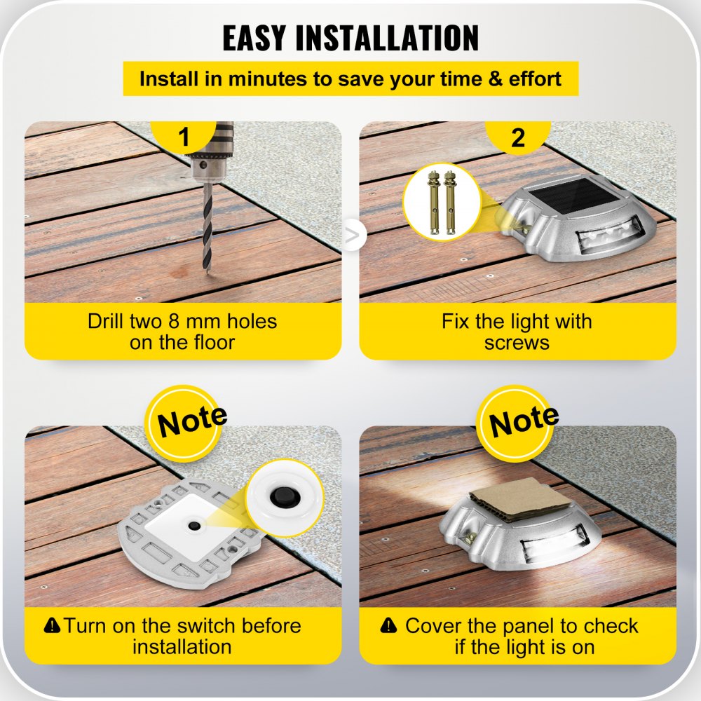 AMITOOLS Driveway Lights 12-Pack Solar Driveway Lights Bright White with Screws Solar Deck Lights Outdoor Waterproof Wireless Dock Lights 6 LEDs for Path Warning Garden Walkway Sidewalk Steps