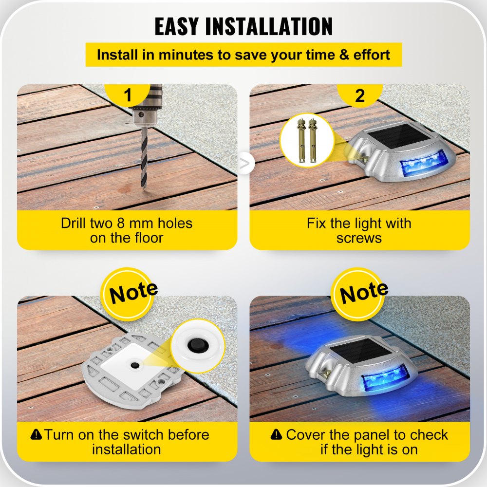 AMITOOLS Driveway Lights 16-Pack, Solar Driveway Lights with Switch Button, Solar Deck Lights Waterproof, Wireless Dock Lights 6 LEDs for Path Warning Garden Walkway Sidewalk Steps, LED Bright Blue