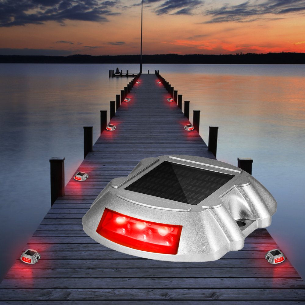 AMITOOLSVevor Driveway Lights, 4-Pack Solar Driveway Lights with Switch Button, Solar Deck Lights Waterproof, Wireless Dock Lights 6 LEDs for Path Warning Garden Walkway Sidewalk Steps, LED Bright Red