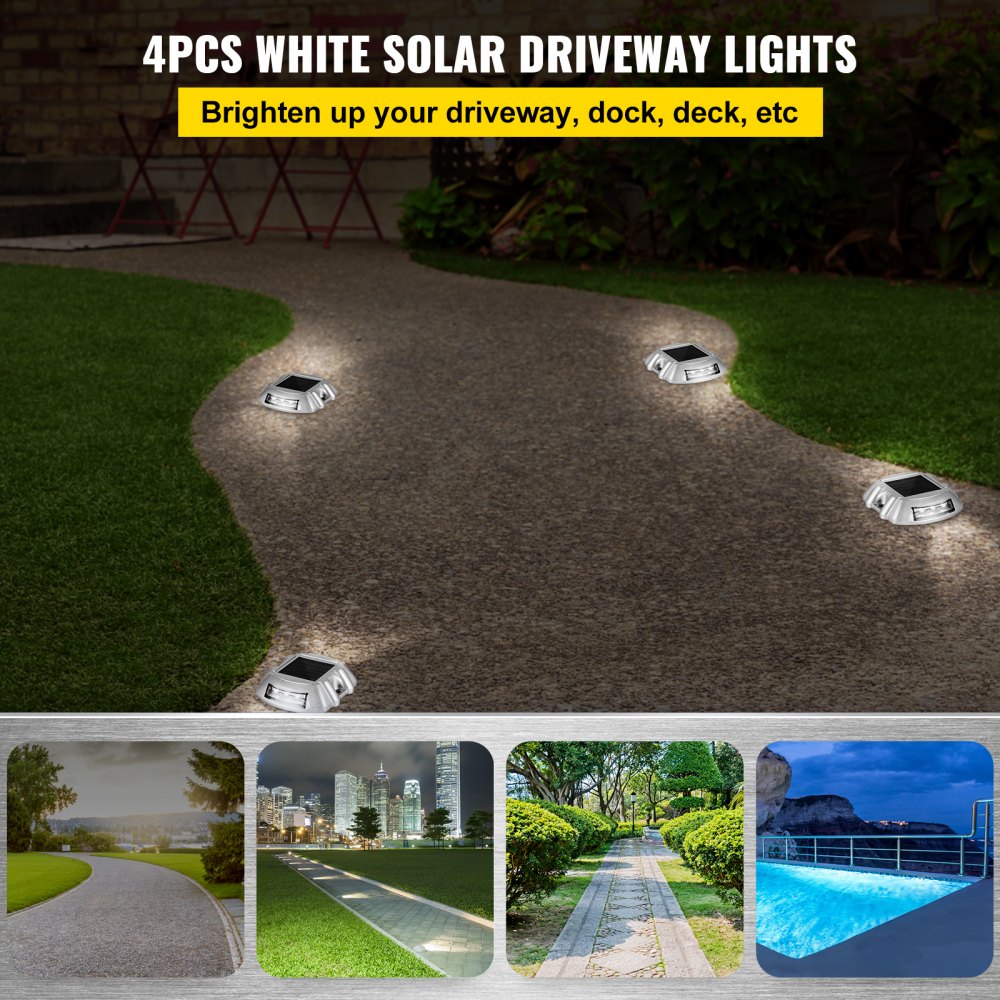 AMITOOLS Driveway Lights 4-Pack Solar Driveway Lights Bright White with Screw Solar Deck Lights Outdoor Waterproof Wireless Dock Lights 6 LEDs for Path Warning Garden Walkway Sidewalk Steps