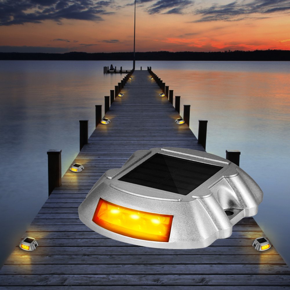 AMITOOLSVevor Driveway Lights, 8-Pack Solar Driveway Lights with Switch Button, Solar Deck Lights Waterproof, Wireless Dock Lights 6 LEDs for Path Warning Garden Walkway Sidewalk Steps, LED Bright Orange