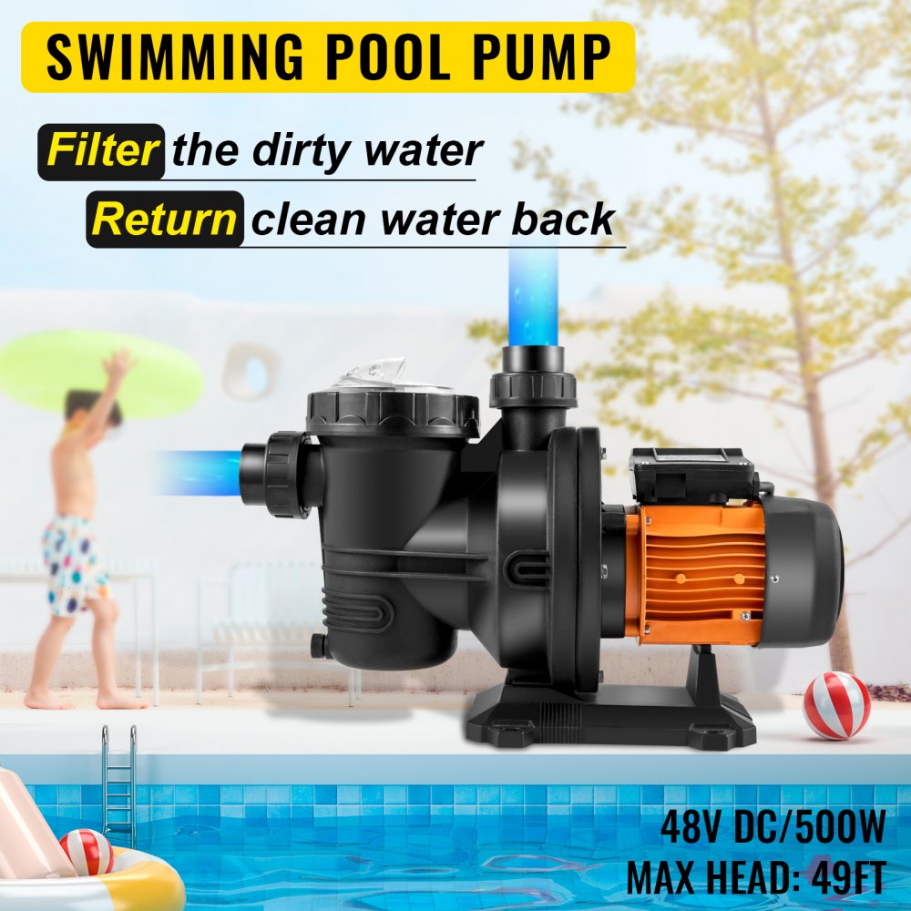 AMITOOLS Pool Pump Swimming Pool Pump 48V DC/500W Solar Water Pump 49 FT/75 GPM