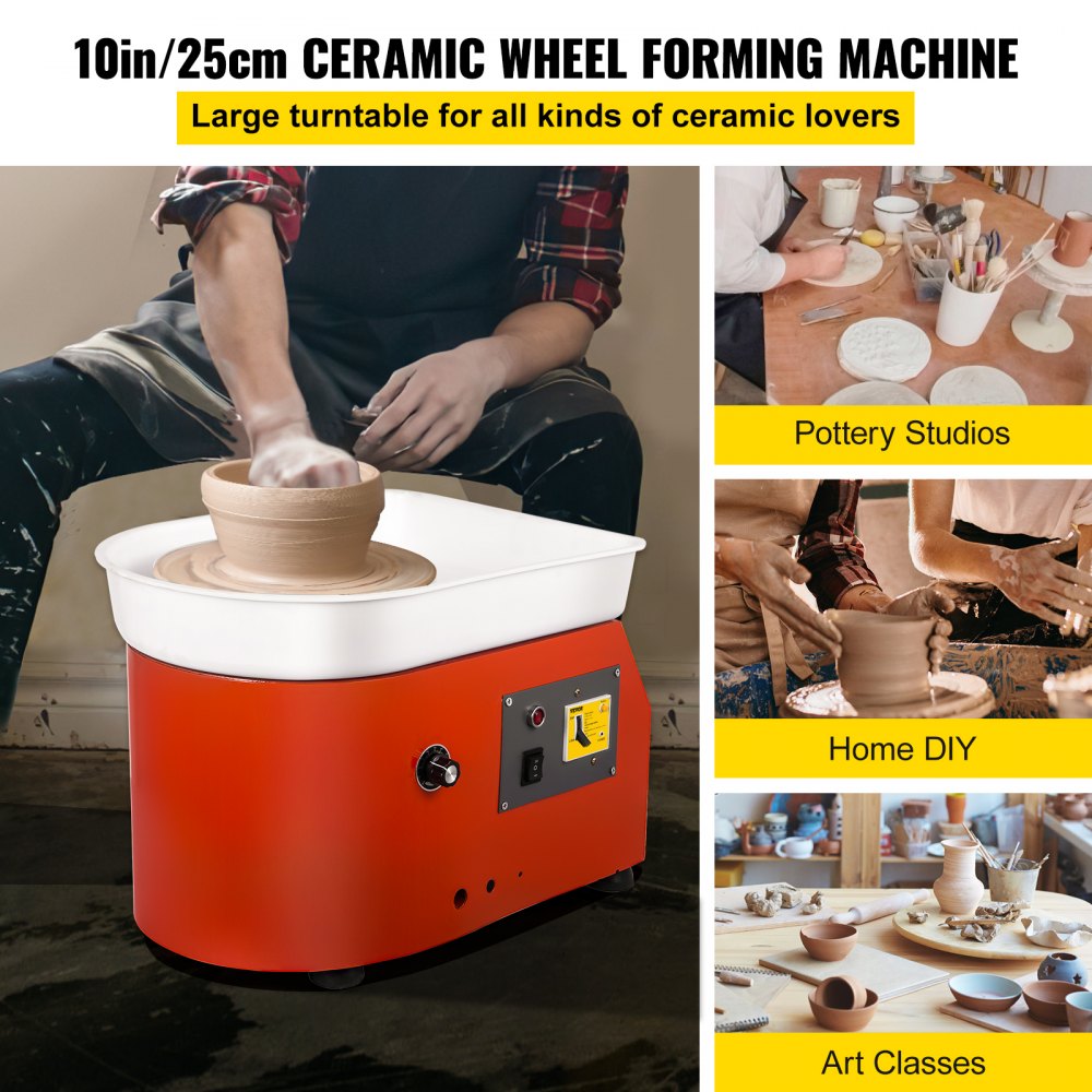 AMITOOLS Pottery Wheel 25cm Pottery Forming Machine 350W Electric Pottery Wheel DIY Clay Tool with Tray for Ceramic Work Ceramics Clay (25cm)